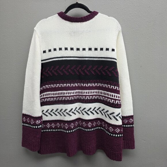 RUSS by Liz Claiborne Sweater Womens XL 16/18 White Burgundy Fair Isle Knit - Picture 4 of 10